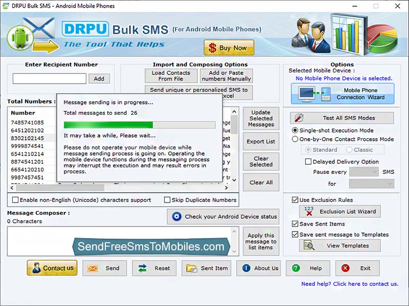 Screenshot of Android SMS Messaging Program