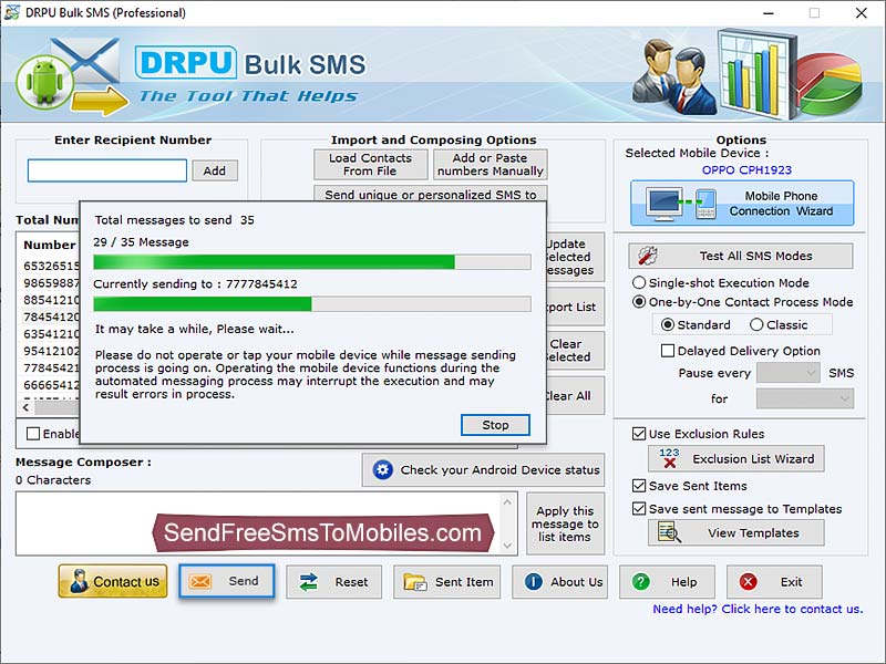 Screenshot of Mac Bulk SMS Software for Android Phones