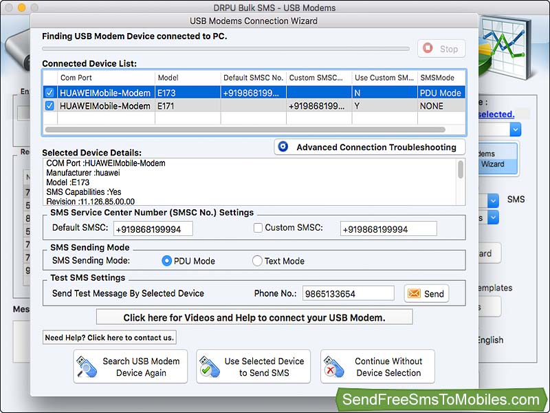 Screenshot of Mac Send Free SMS Modem