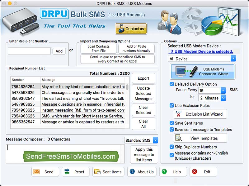 Screenshot of USB Modems SMS Software