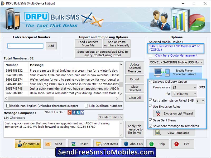 Screenshot of Text Message Software 7.2.1.0