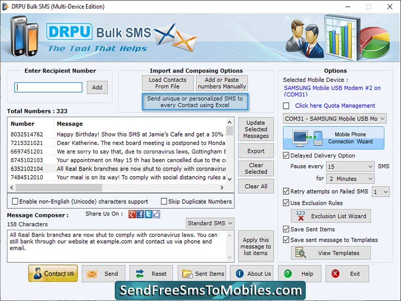 Screenshot of GSM Mobile Messaging Software