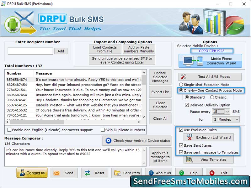 Screenshot of Mobile Text Messaging Software