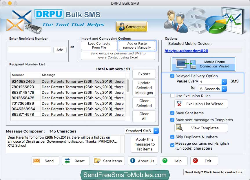 Mac Bulk SMS Software for GSM Mobile