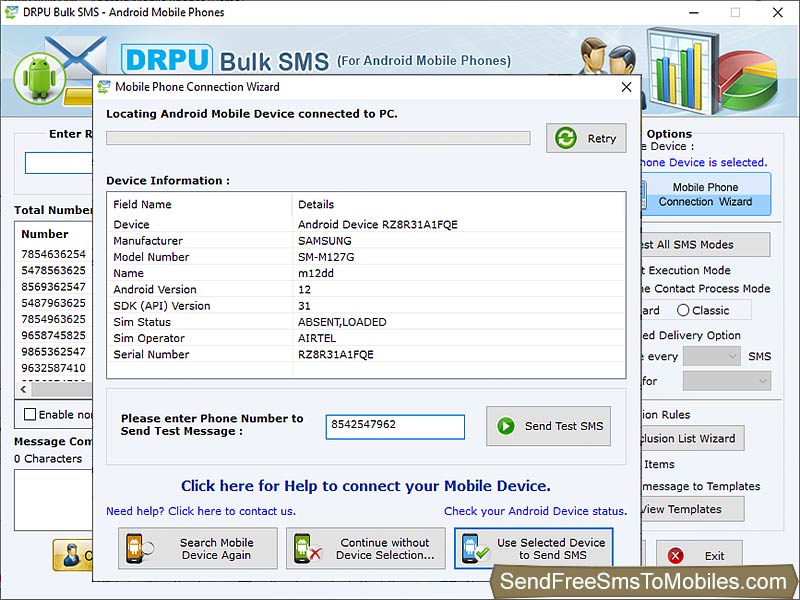 Screenshot of Android SMS Application