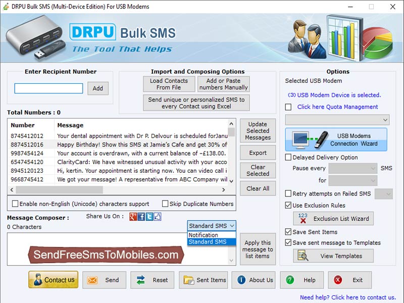 Screenshot of Sending SMS GSM Modem 8.5.1.4